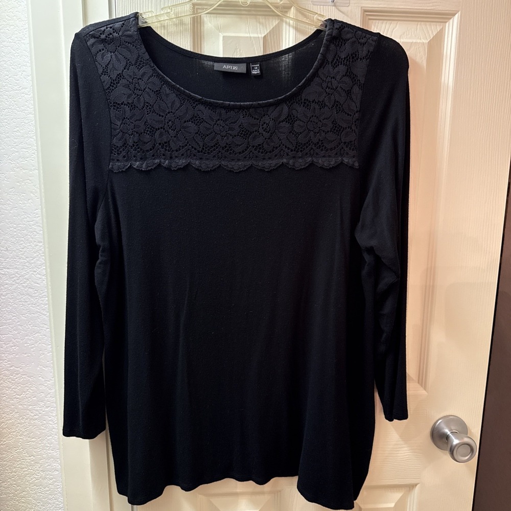 Apt 9 Womens Black Lace Yoke Long Sleeve Blouse Top XL 1X RN 73277